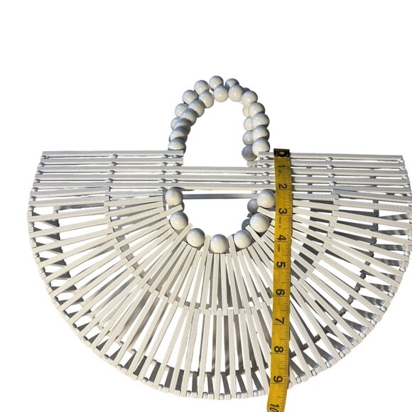 Crochet-Accented Teal Blue Kaftan Dress & White Beaded Bamboo Handbag Set - Picture 4 of 12